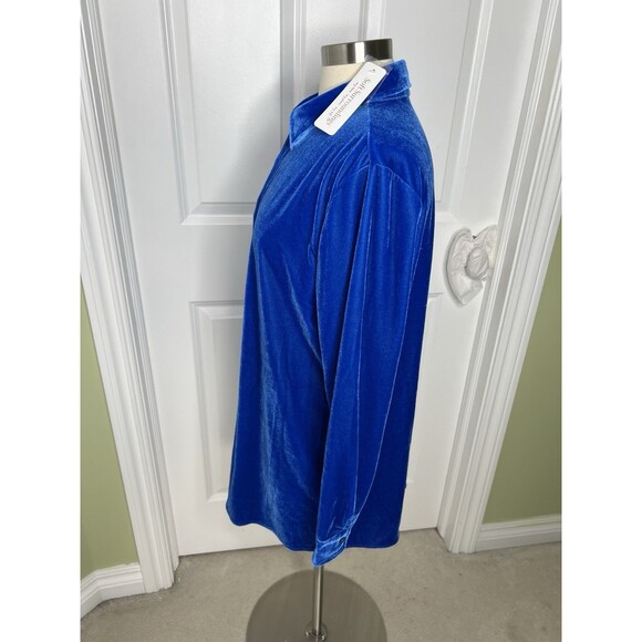 New Soft Surroundings Boyfriend Shirt Velvet Tunic 14-16 Large Cobalt Blue Boho - Picture 6 of 11